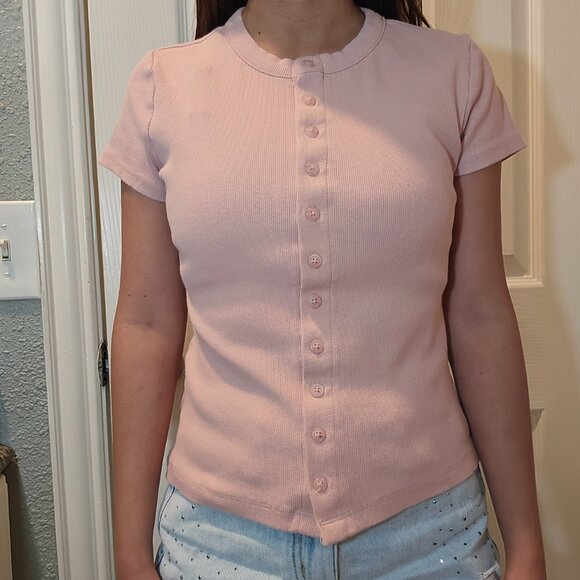Universal Theard Pink Button Up Ribbed Shirt Size Small Soft Girl - Picture 6 of 7